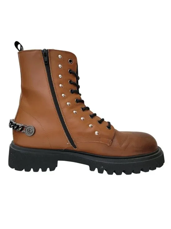 JOHN GALLIANO Curb Link Brown Leather Combat Boots w/ Side Zipper Sz 43 - Picture 2 of 9